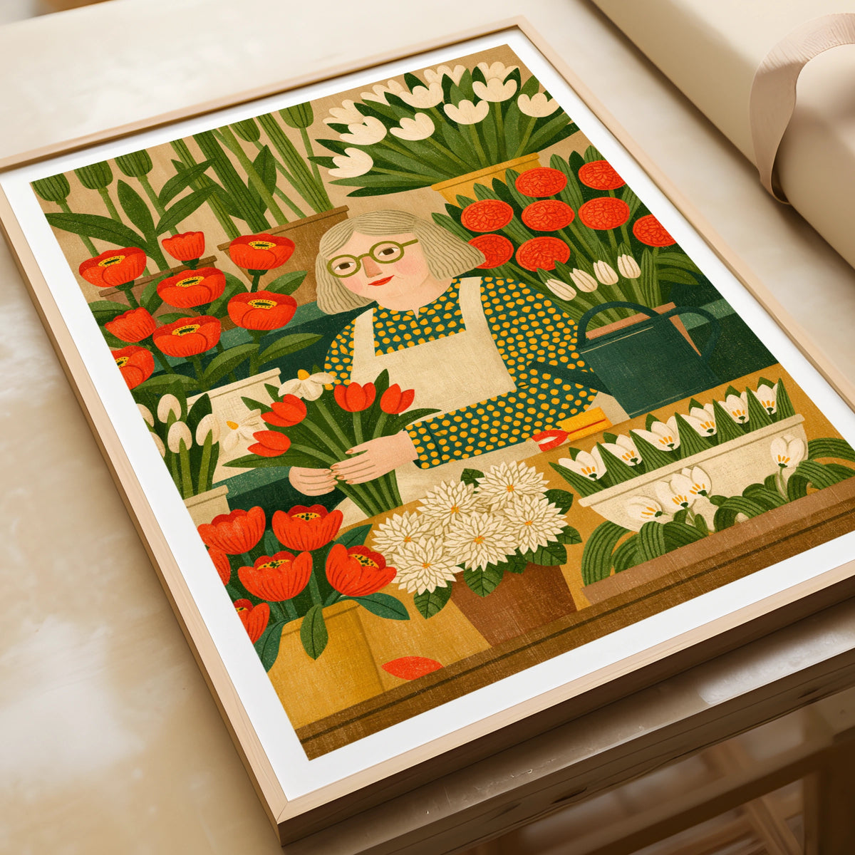 Vintage Florist Poster, Flower Shop Wall Art, Retro Botanical Print, Red Tulips Illustration