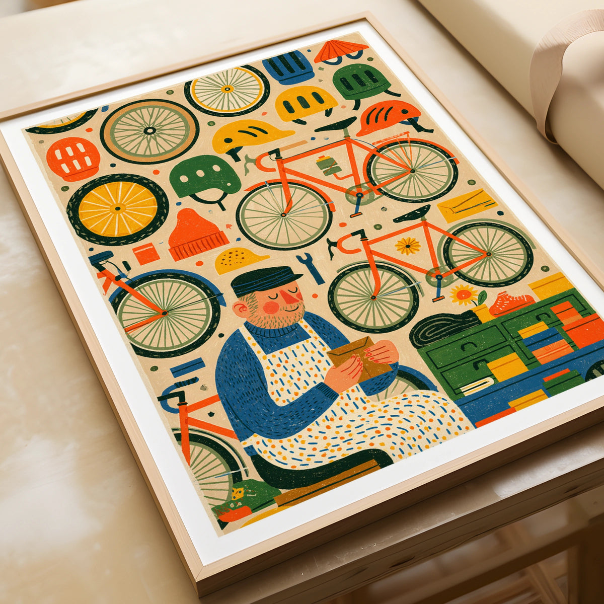 Retro Bicycle Mechanic Poster, Vintage Cycling Art Print, Bike Shop Wall Decor