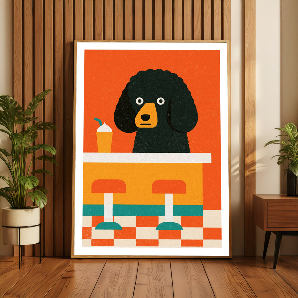 Vintage Food Poster Print, Retro Mid Century Poodle Diner Dog Art, Rustic Kitchen Decor Gift