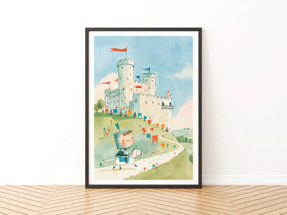Retro Kids Castle Knight Print, Children's Wall Art, Nursery Poster, Little Folk Collectable