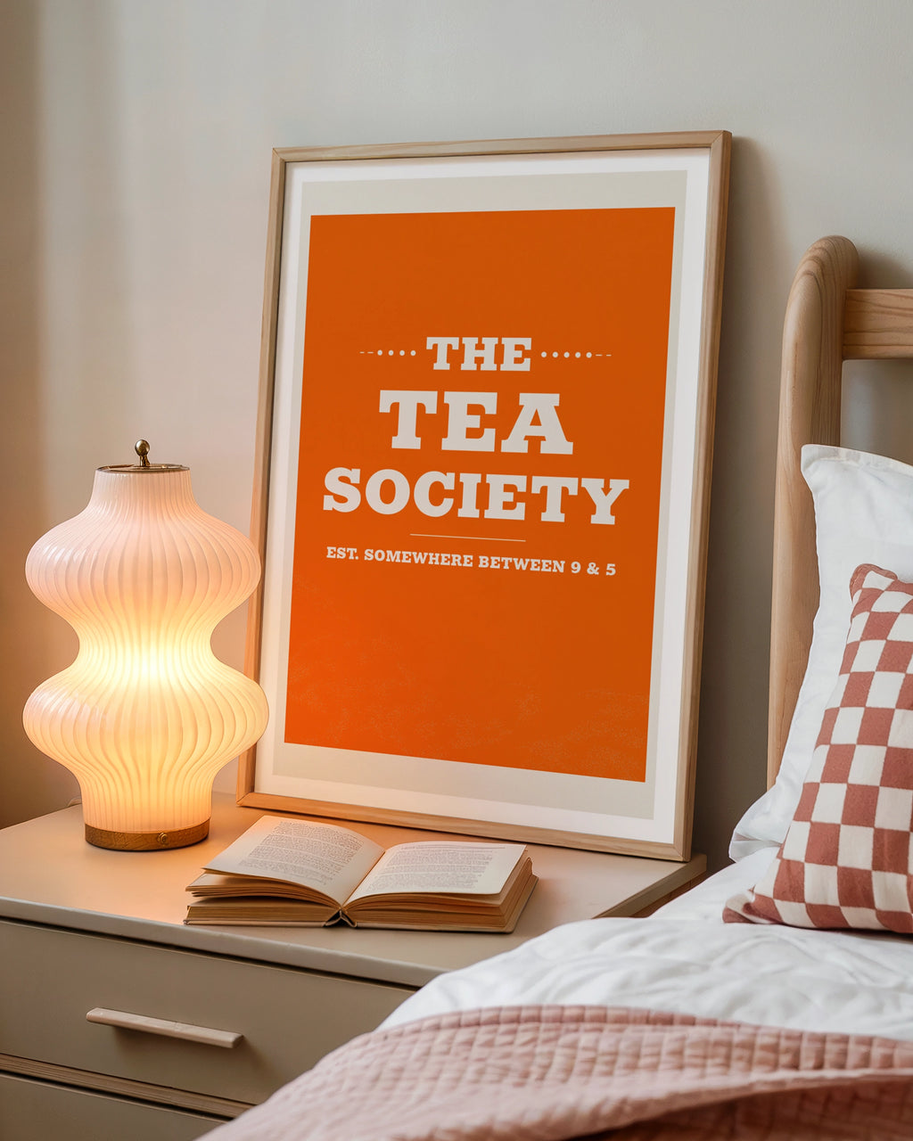 Tea Society Print, Funny Office Wall Art, Bold Orange Typography Poster, Tea Lover Gift