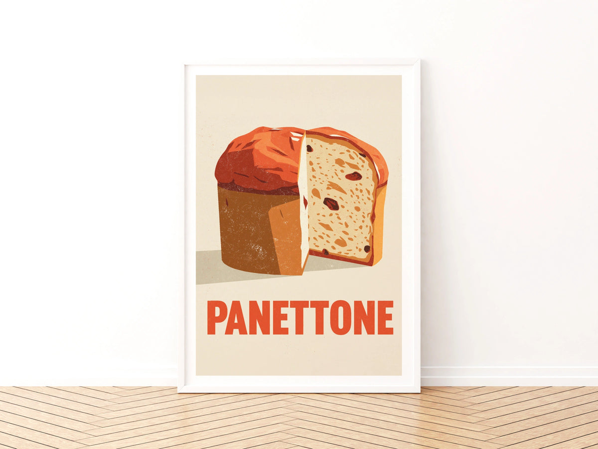 Panettone Vintage Food Poster Print | Rustic Kitchen Decor | Retro Mid Century Risograph Art