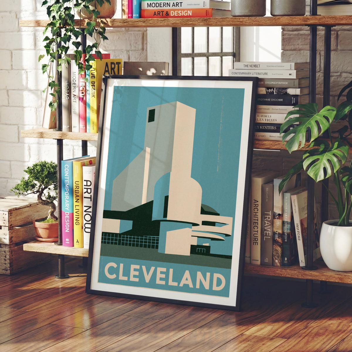 Cleveland Retro Travel Poster, Rock Hall Architecture Print, USA City Wall Art