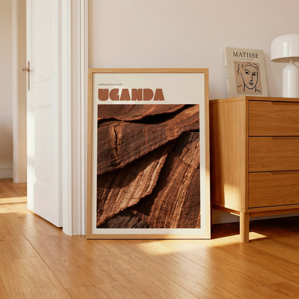 Uganda Travel Print, contemporary African Wall Art, Traditional Barkcloth, Terracotta Decor