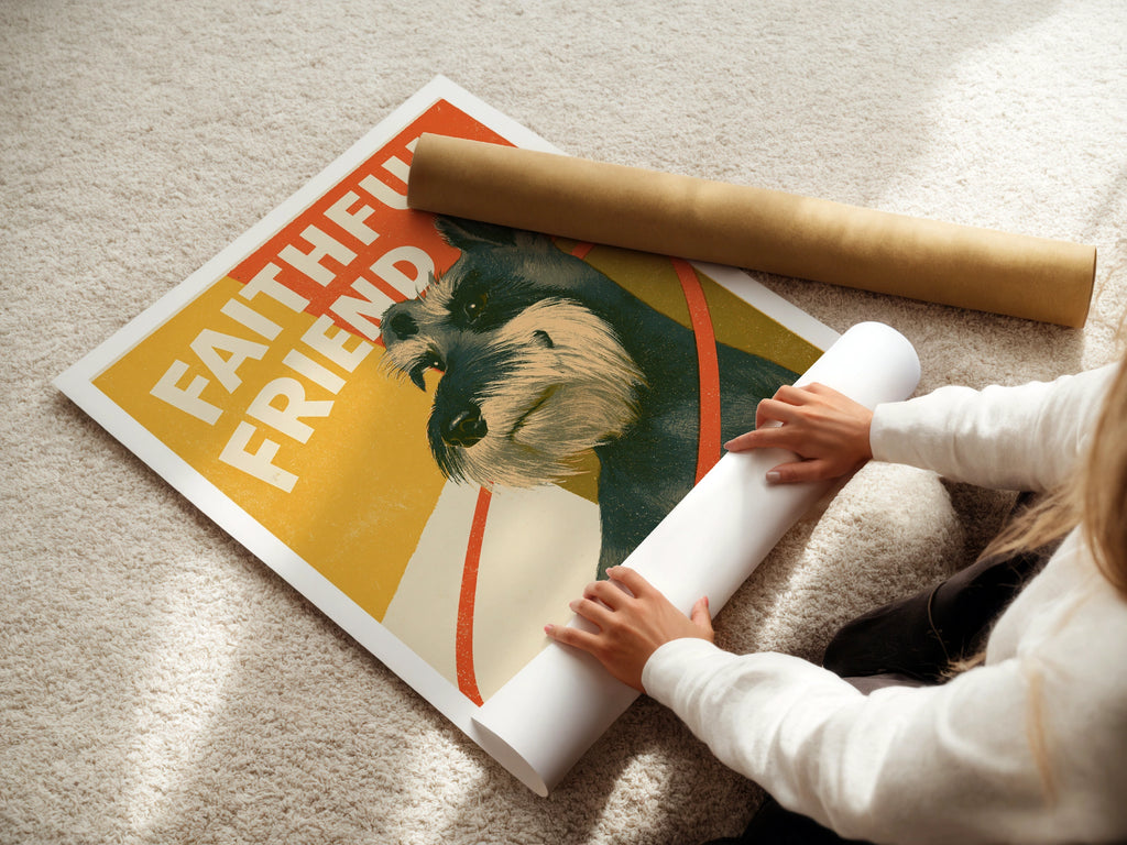 Schnauzer Art Print, Faithful Friend Retro Dog Print, Vintage Style Wall Art Gift