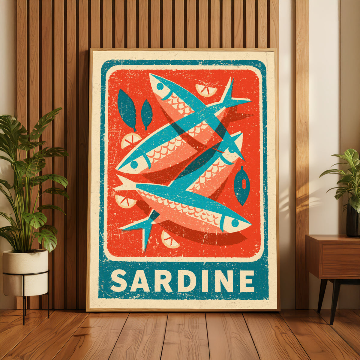 Sardine Vintage Food Poster Print | Rustic Kitchen Decor, Retro Fish Wall Art, Seafood Dining Room
