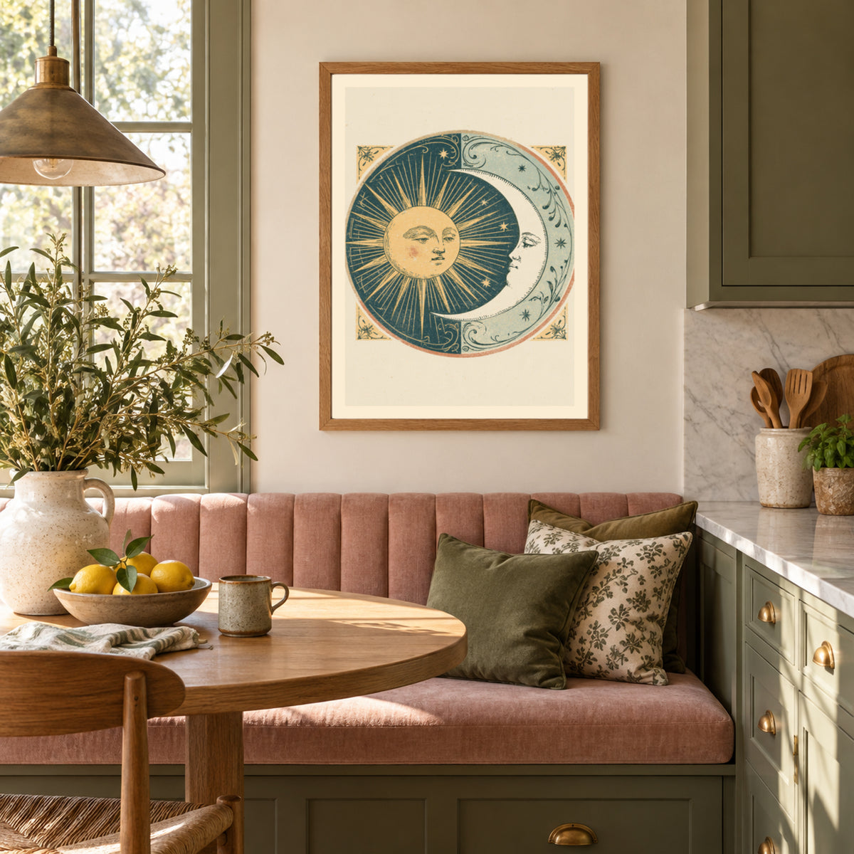 Vintage Sun and Moon Art Print, Celestial Wall Art, Boho Mystical Poster, Antique Astrology Decor
