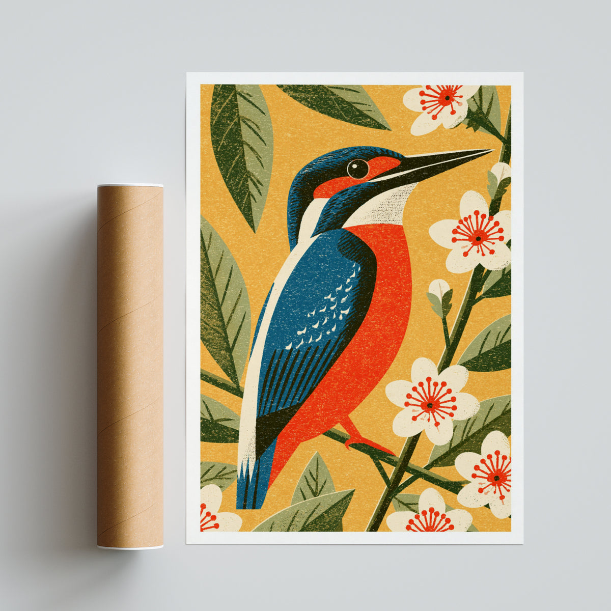 Kingfisher Print, Classic Inspired Prints, Vintage Bird Poster, Blossom Botanical Wall Art