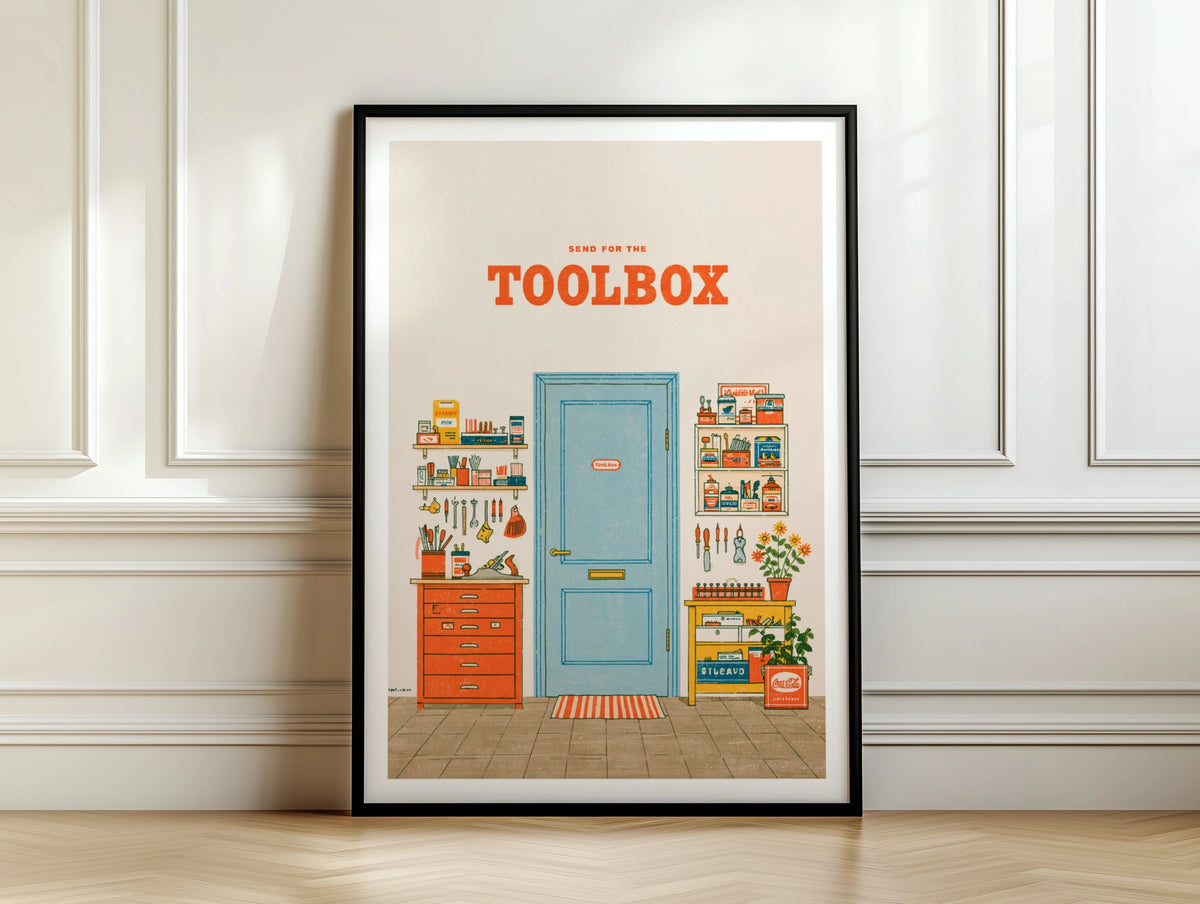 Send for the Toolbox Retro Workshop Poster, Vintage Tool Room Wall Art Print, DIY Gift