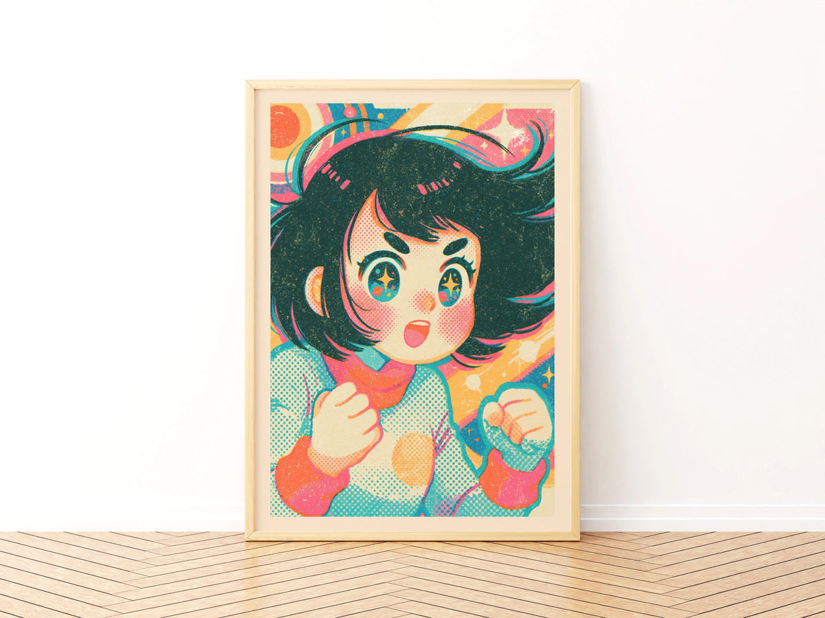 Retro Anime Girl Print, Vintage Kawaii Poster, 1980s Kawaii Cool Wall Art, Collectable