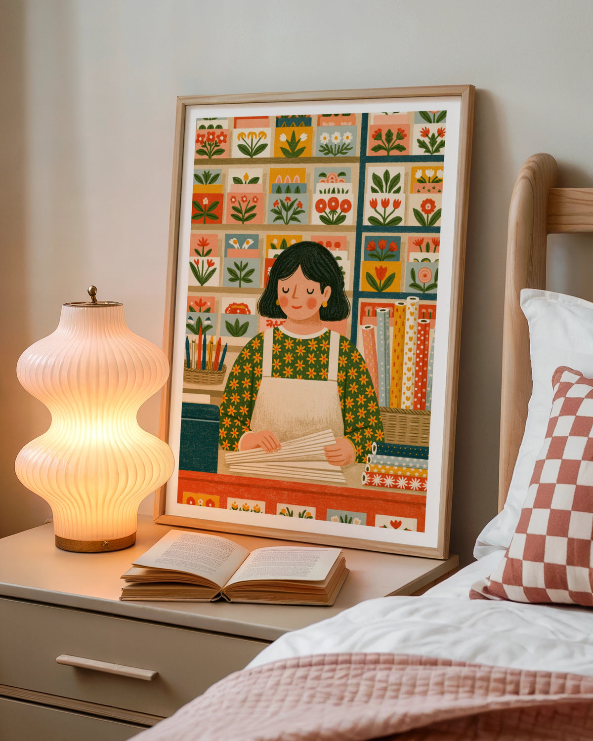 Retro Craft Room Print, Folk Art Paper Shop Poster, Sewing Print Gift for Crafters Wall Art