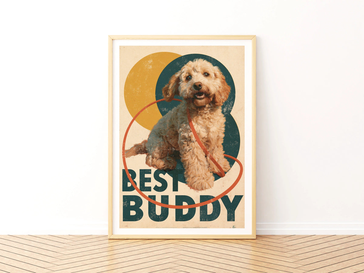 Best Buddy Cockapoo Retro Dog Print, Vintage Style Doodle Wall Art, Dog Lover Gift