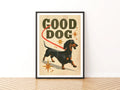 Good Dog Dachshund Retro Poster, Sausage Dog Wall Art, Vintage Folk Print, Dog Lover Gift