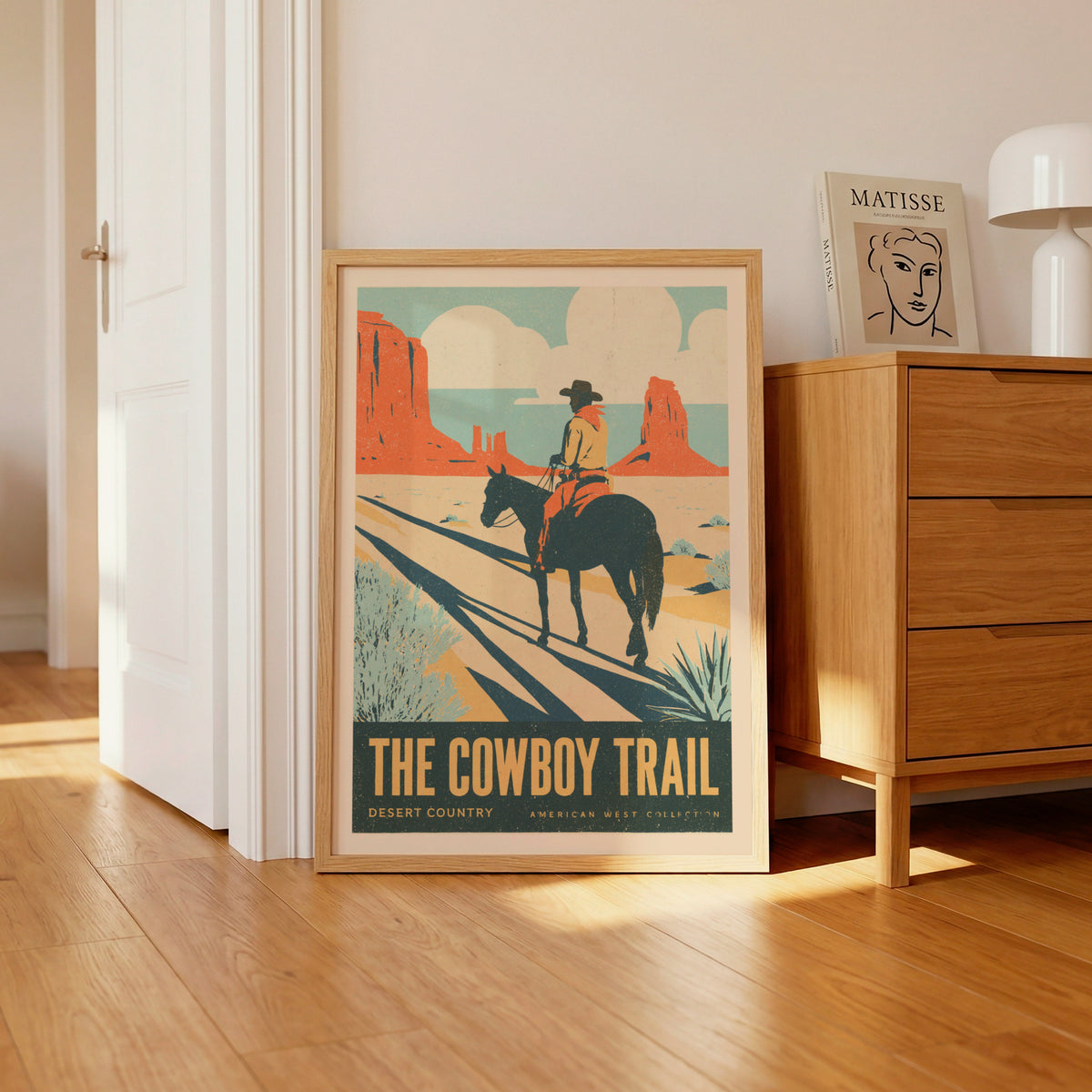 Retro Cowboy Poster, Vintage Travel Print, Monument Valley Desert Wall Art, Western Decor