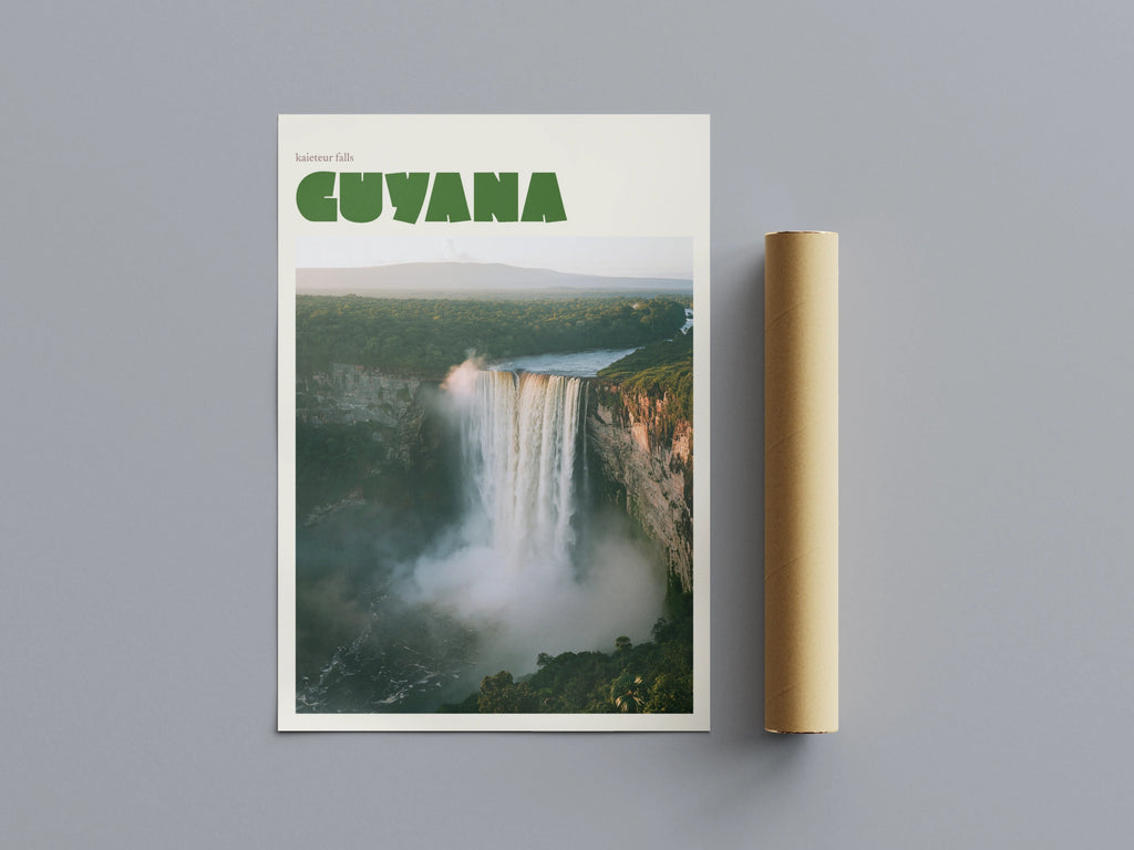 Guyana Kaieteur Falls contemporary travel art print, waterfall wall art, South America