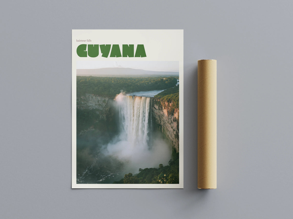 Guyana Kaieteur Falls contemporary travel art print, waterfall wall art, South America