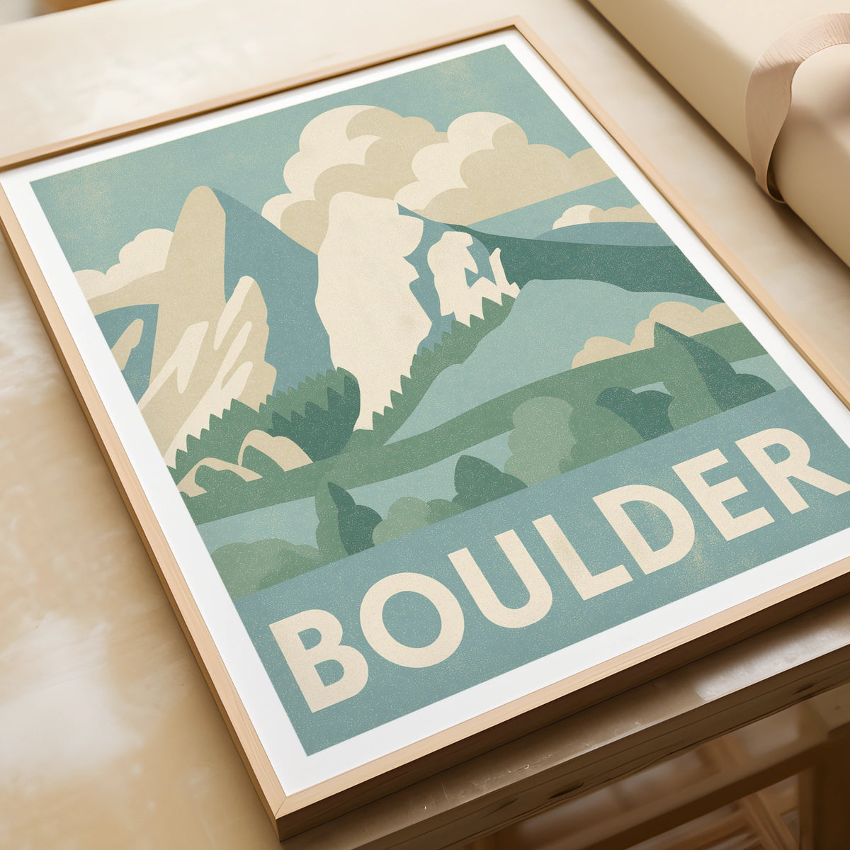 Boulder Colorado Retro Travel Poster, Flatirons Mountain Print, Vintage Travel Wall Art