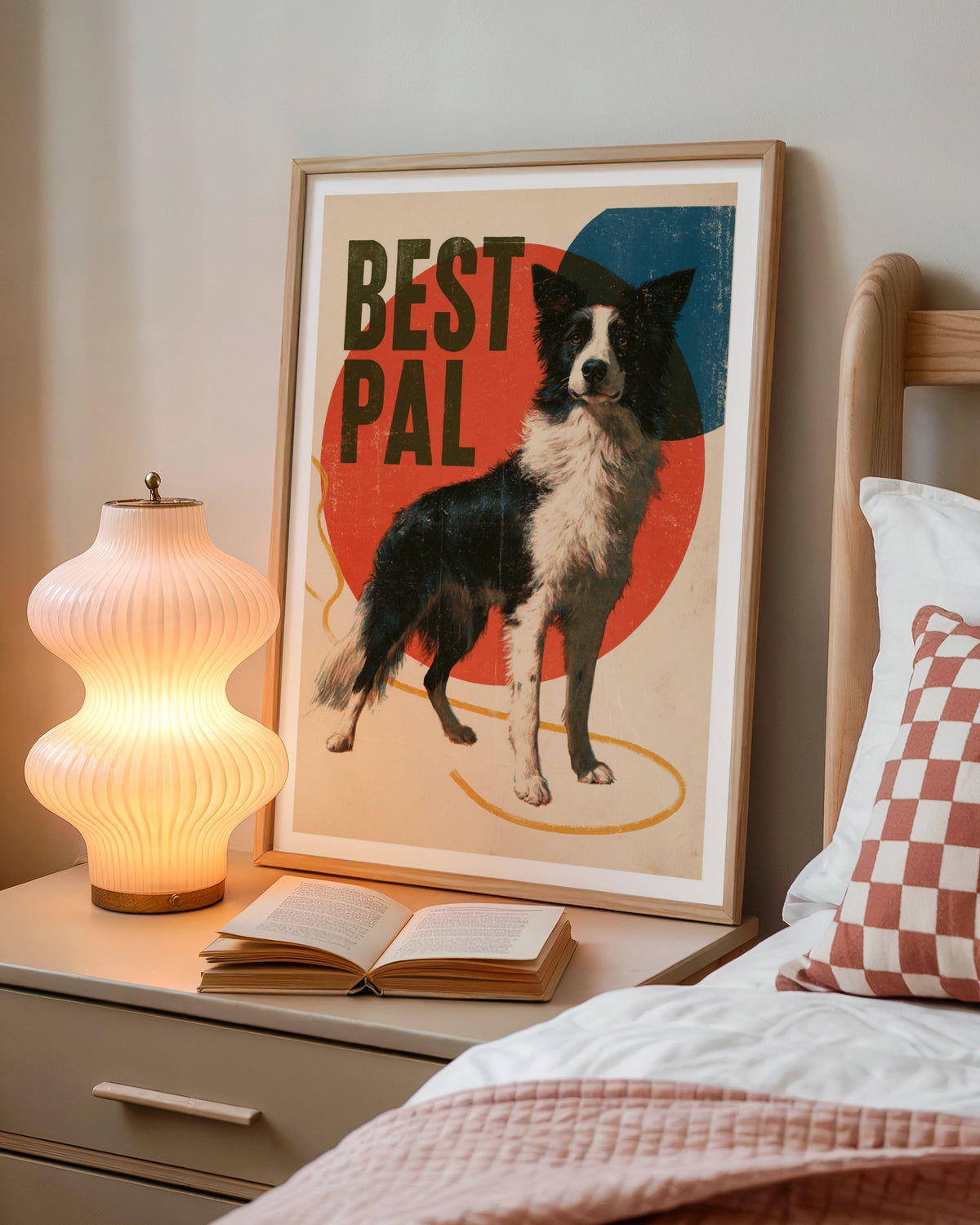 Border Collie Retro Dog Print, Best Pal Folk Art, Vintage Style Dog Wall Art Gift