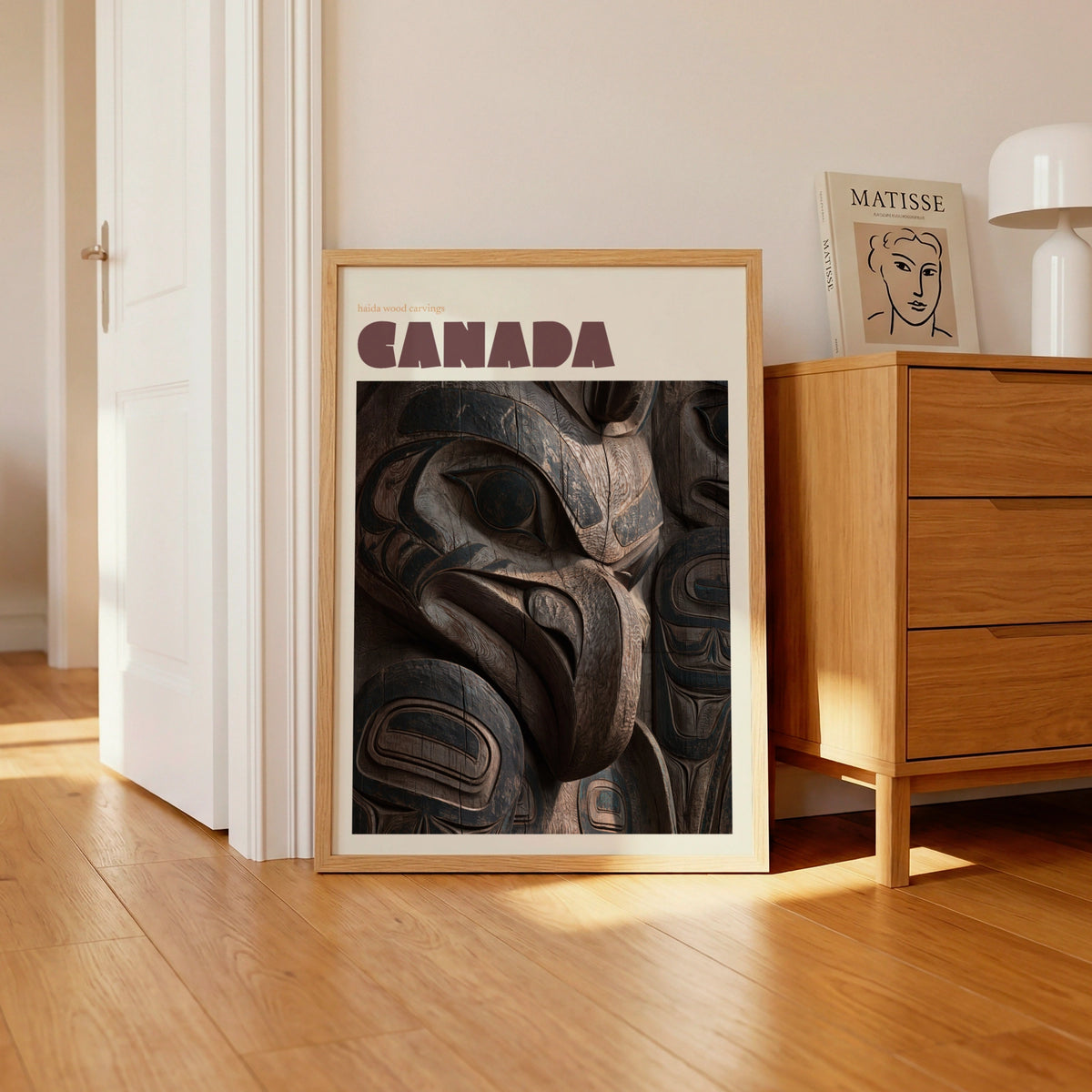 Canada Haida Wood Carving Art Print, contemporary totem pole wall art, travel print