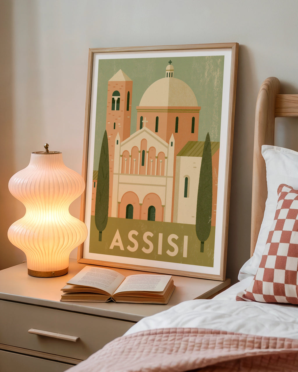 Assisi Italy Vintage Travel Poster, Retro Italian Church Print, Umbria Wall Art