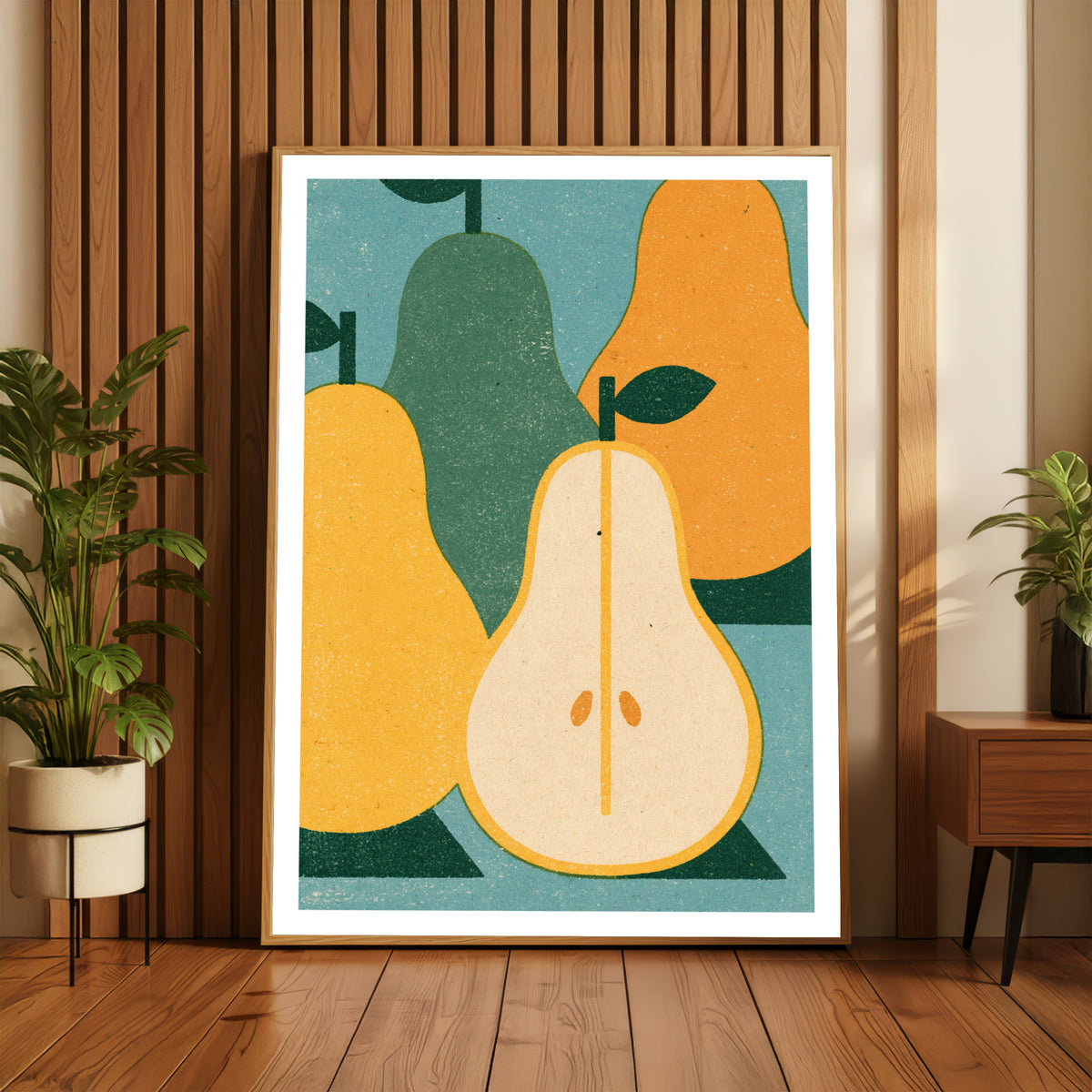 Vintage Food Poster Print | Rustic Kitchen Decor, Mid Century Pear Art, Retro Fruit Wall Art