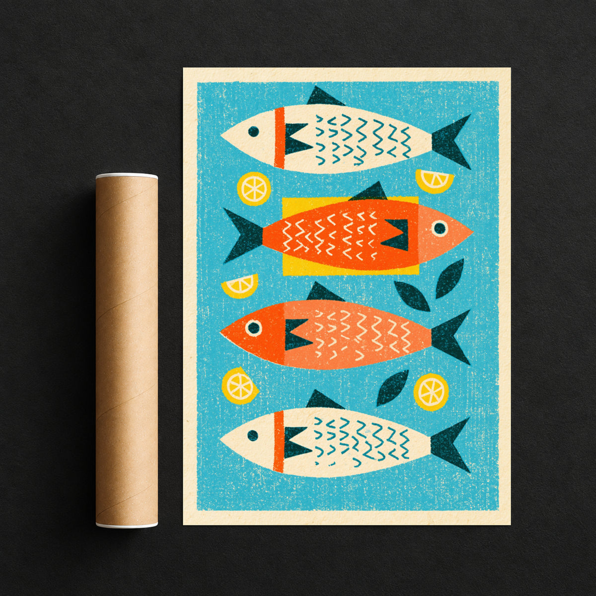 Vintage Food Poster Print | Rustic Kitchen Decor, Mid Century Sardine Fish Art, Retro Seafood Wall