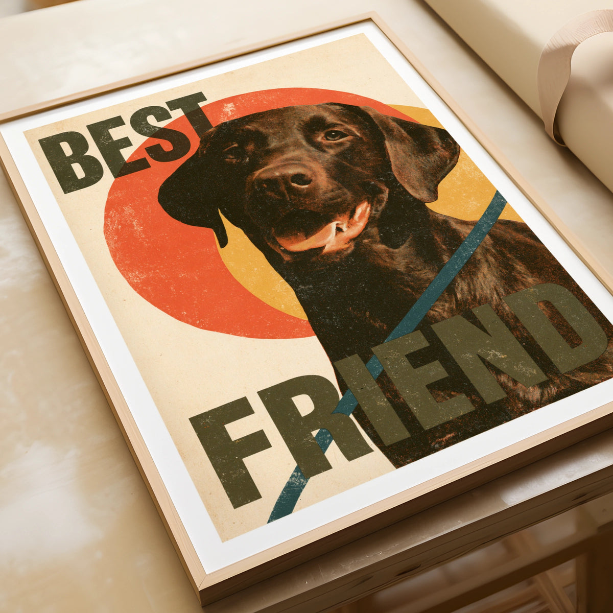 Retro Labrador Print, Best Friend Dog Wall Art, Chocolate Lab Gift, Vintage Style