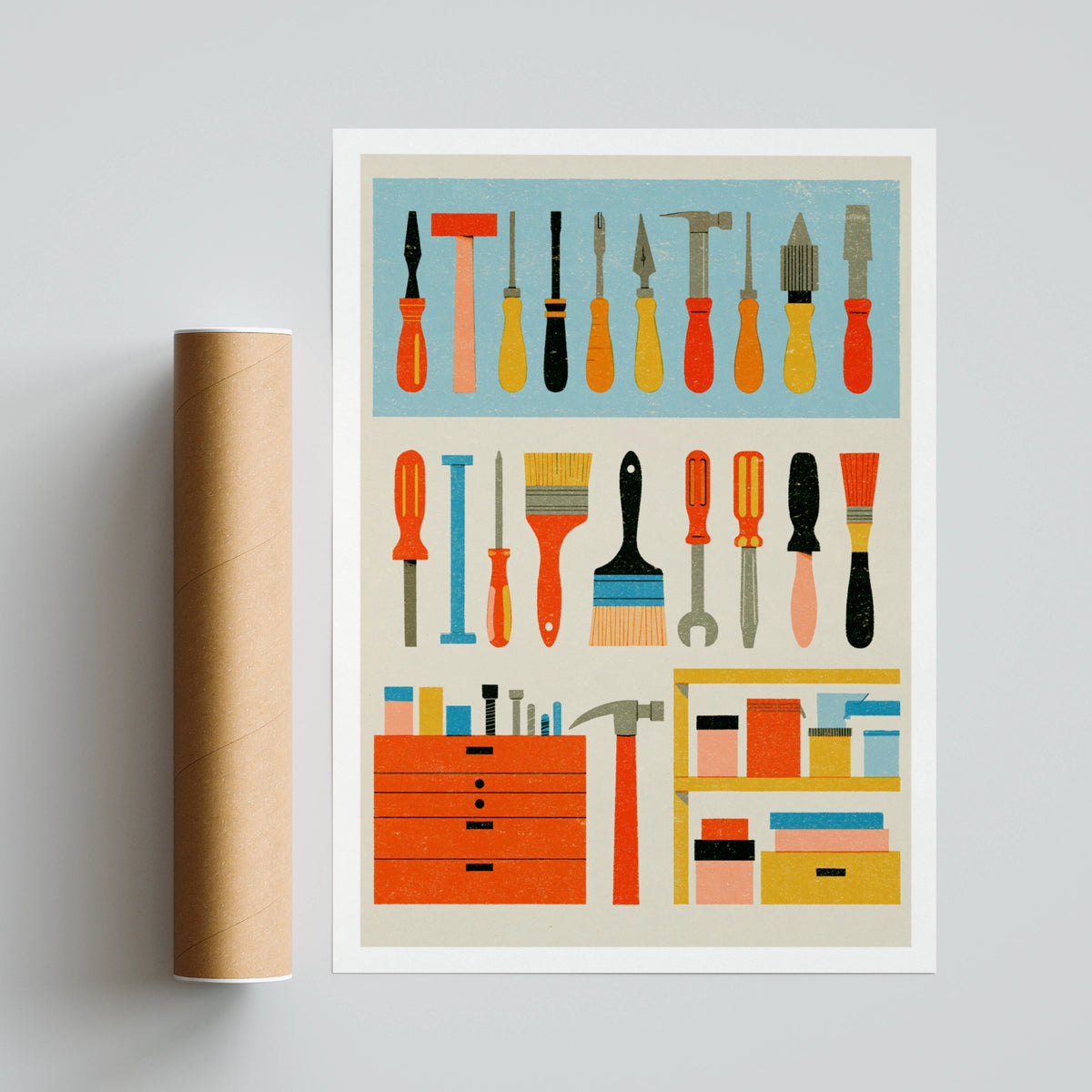 Retro Tools Poster, Workshop Wall Art, Vintage Screwdriver Hammer Print, DIY Home Decor Gift, DIY Gift