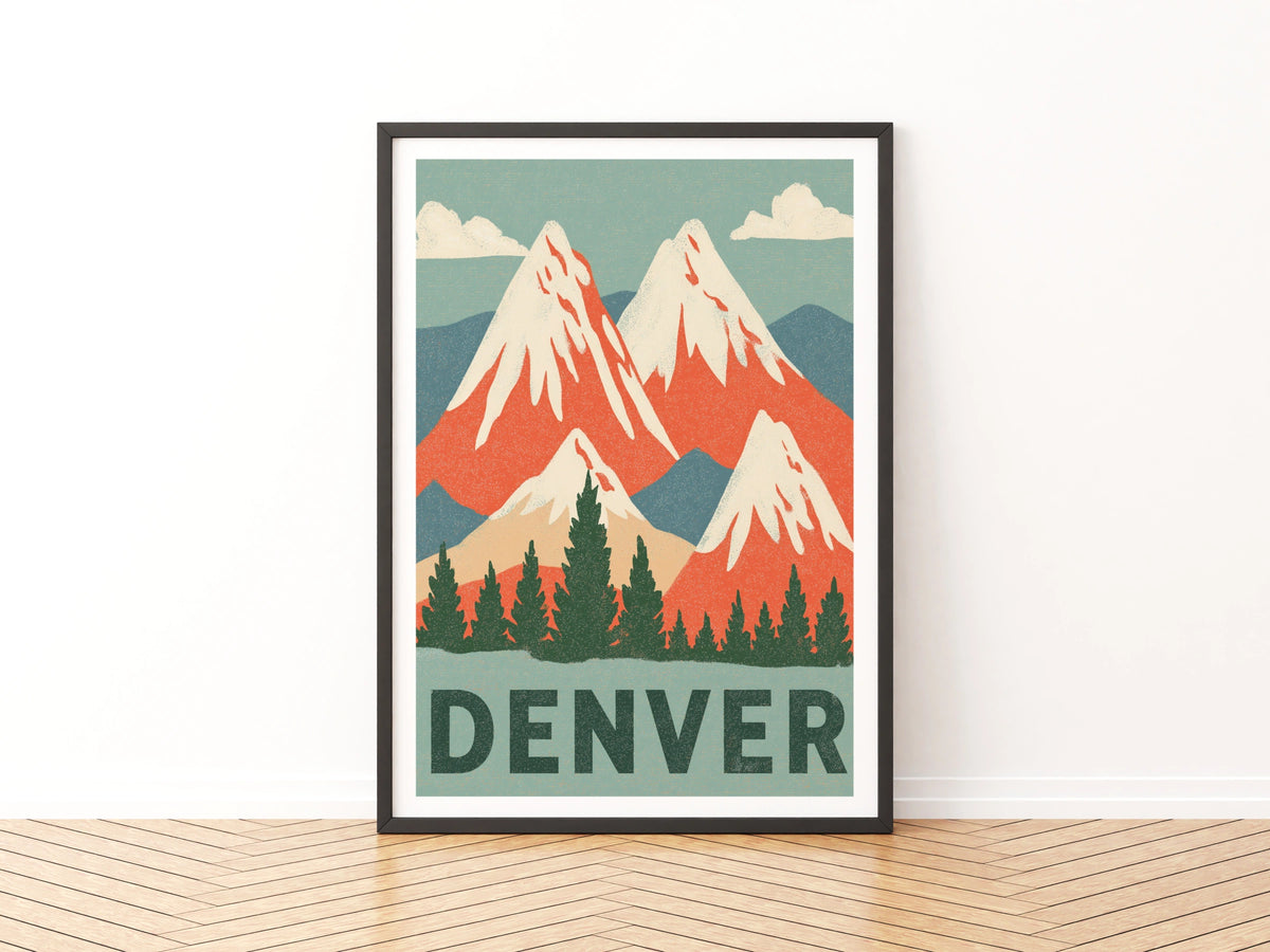 Denver Retro Travel Poster, Colorado Mountain Print, Vintage Travel Wall Art Gift