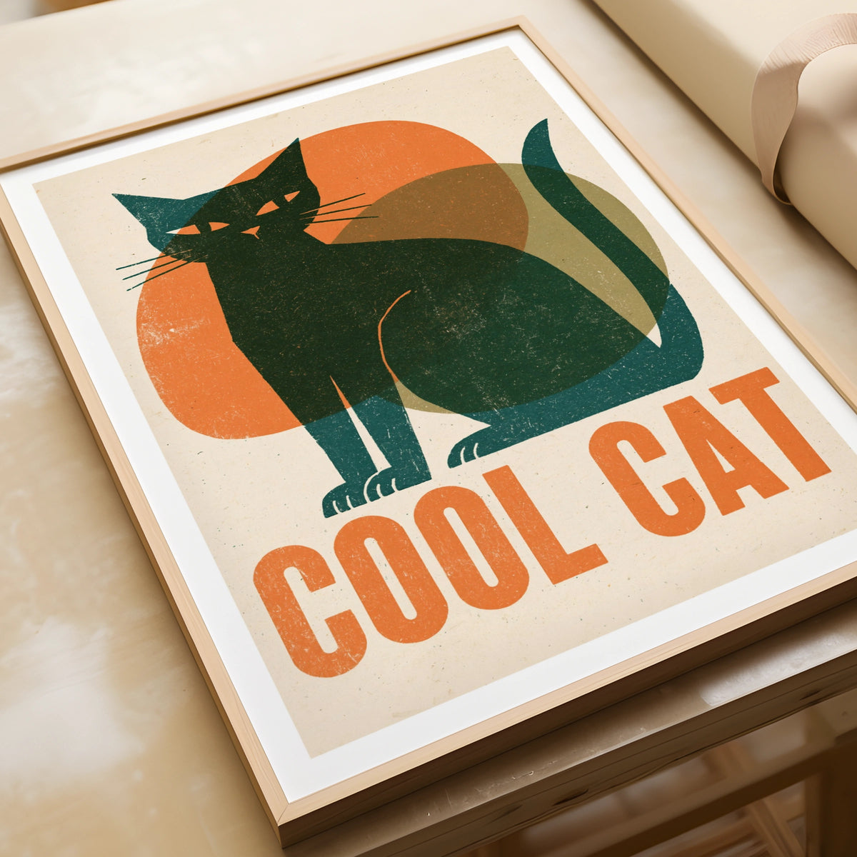 Cool Cat 1950's Retro Print, Vintage Style Black Cat Wall Art, Mid Century Folk Cat Decor