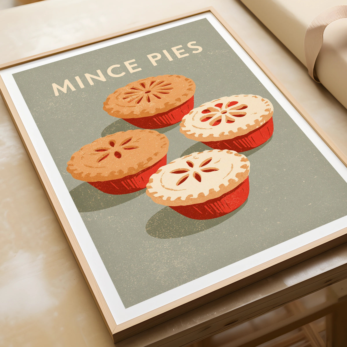 Mince Pies Vintage Food Poster Print | Rustic Kitchen Decor | Retro Mid Century Risograph Art