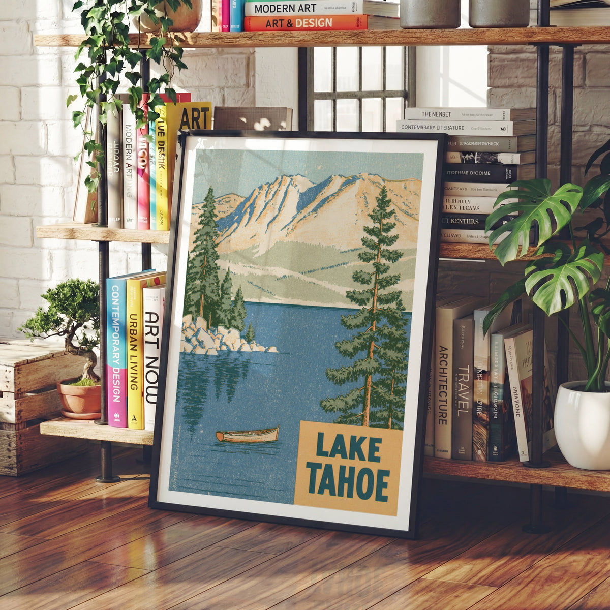 Lake Tahoe Retro Travel Poster, Vintage Travel Print, Sierra Nevada Mountain Lake, California
