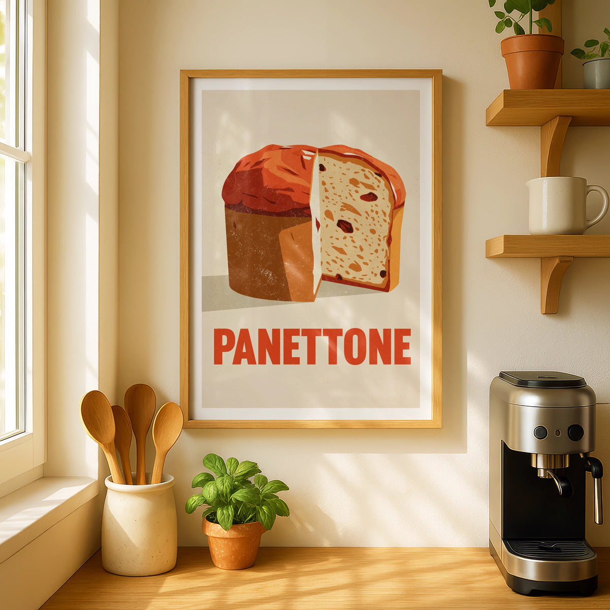 Panettone Vintage Food Poster Print | Rustic Kitchen Decor | Retro Mid Century Risograph Art