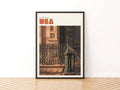 New York Brownstone Retro Travel Poster, NYC Architecture Wall Art Print USA