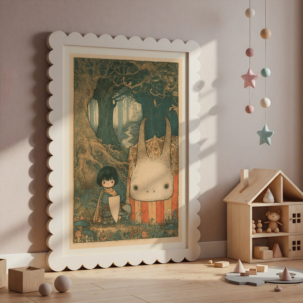 Retro Fantasy Forest Child Print, Woodland Monster Art, Kids Wall Poster Collectable