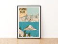 Retro Crater Lake Poster, Vintage Travel Print, Oregon National Park Wall Art, Wizard Island