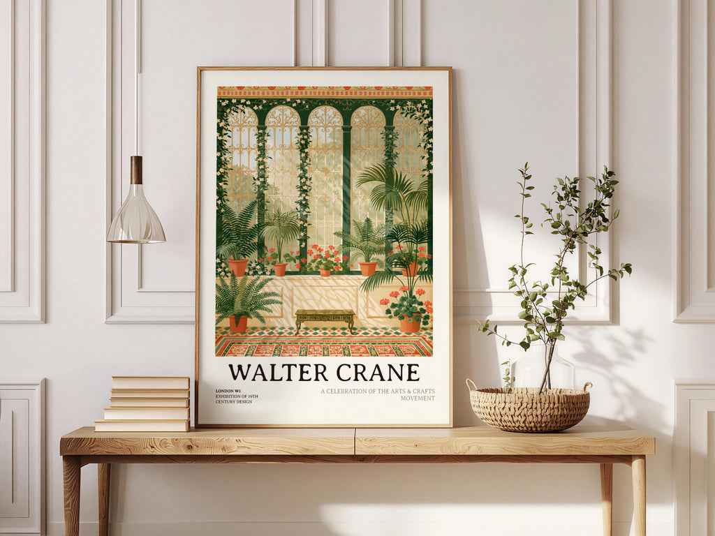 Walter Crane Exhibition Poster, Conservatory Botanical Art Print, Arts & Crafts Movement Wall Art
