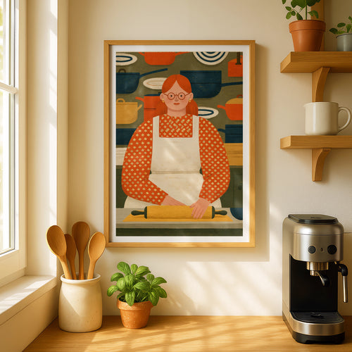 Vintage Food Poster Print | Rustic Kitchen Decor | Retro Mid Century Risograph Baker Art