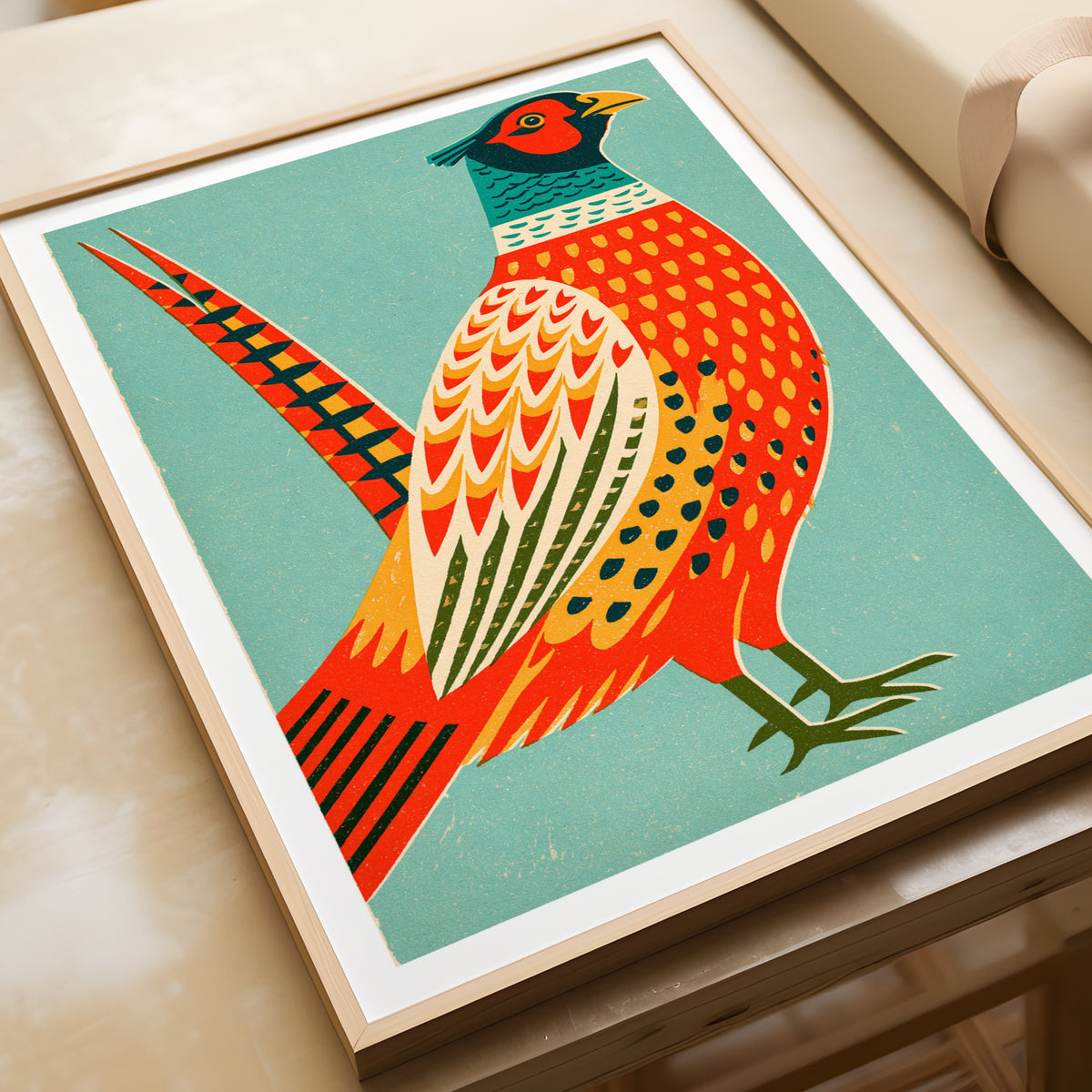 Retro Pheasant Wall Art, Vintage Bird Print, Mid Century Animal Poster, Countryside Kitchen Decor