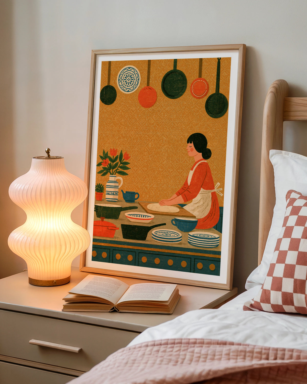 Vintage Kitchen Poster, Woman Cooking Wall Art, Retro Home Baking Print, Cosy Kitchen Decor