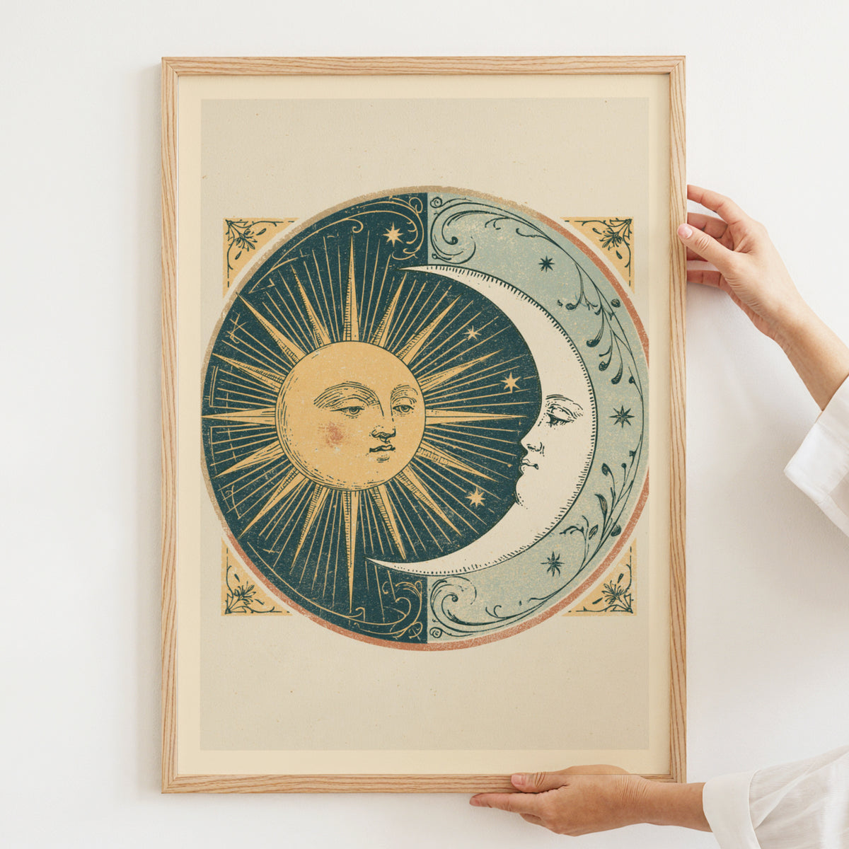 Vintage Sun and Moon Art Print, Celestial Wall Art, Boho Mystical Poster, Antique Astrology Decor