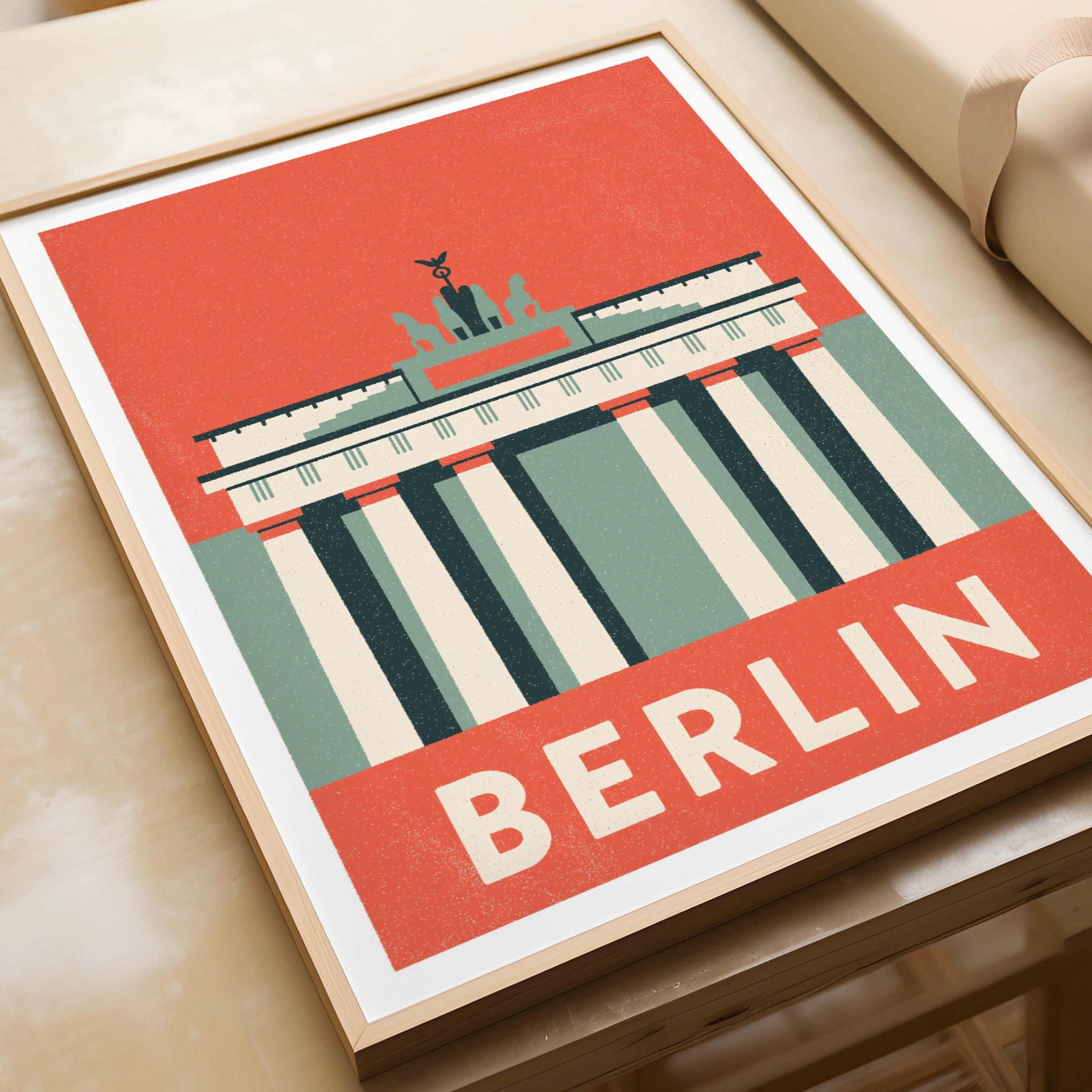 Berlin Retro Travel Poster, Brandenburg Gate Print, Germany Wall Art, Vintage Travel