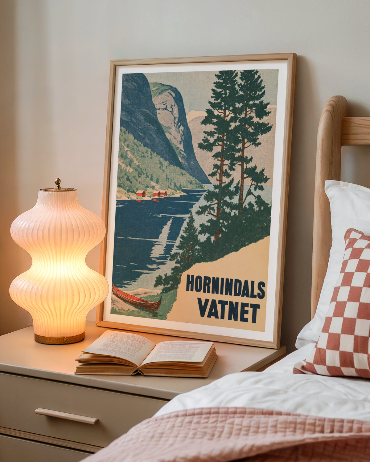 Retro Hornindalsvatnet Norway Poster, Vintage Travel Print, Norwegian Fjord Wall Art, Scandinavian