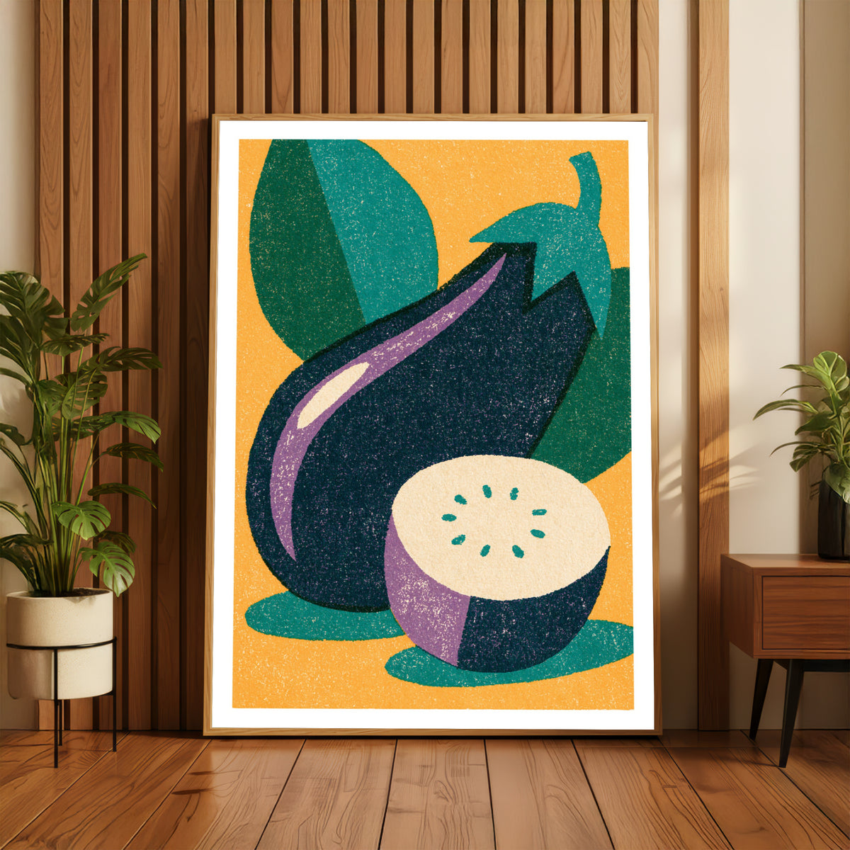 Vintage Food Poster Print | Rustic Kitchen Decor, Aubergine Art, Eggplant Wall Art, Retro Vegetable