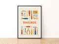 Retro Toolbox Poster, Vintage Tools Wall Art Print, Workshop Decor, Gift for DIY Fan