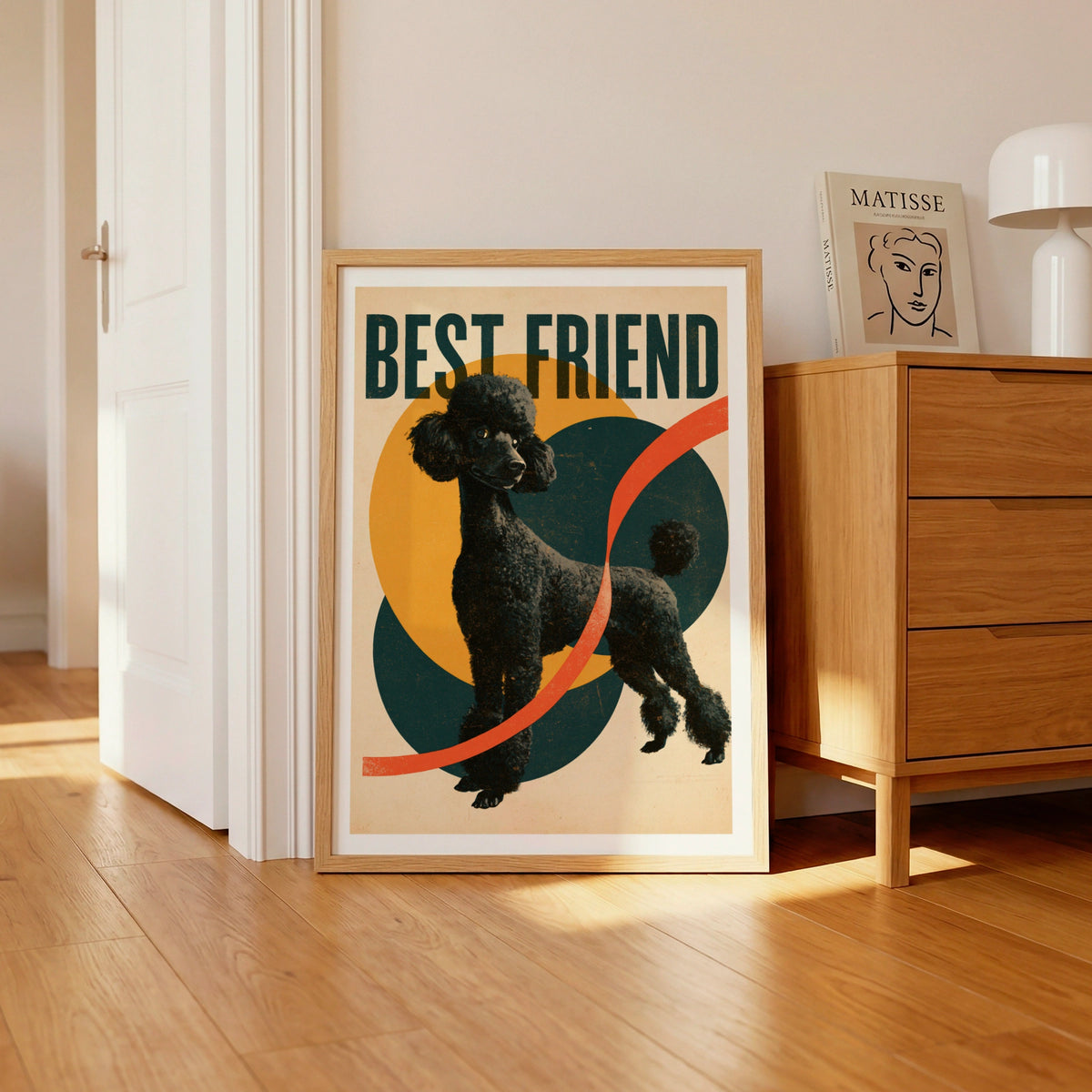 Black Poodle Retro Dog Print, Best Friend Vintage Style Poster, Teal Gold Wall Art