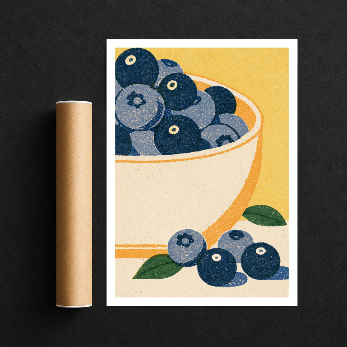 Vintage Food Poster Print | Rustic Kitchen Decor, Blueberry Bowl Art, Mid Century Fruit Wall Art