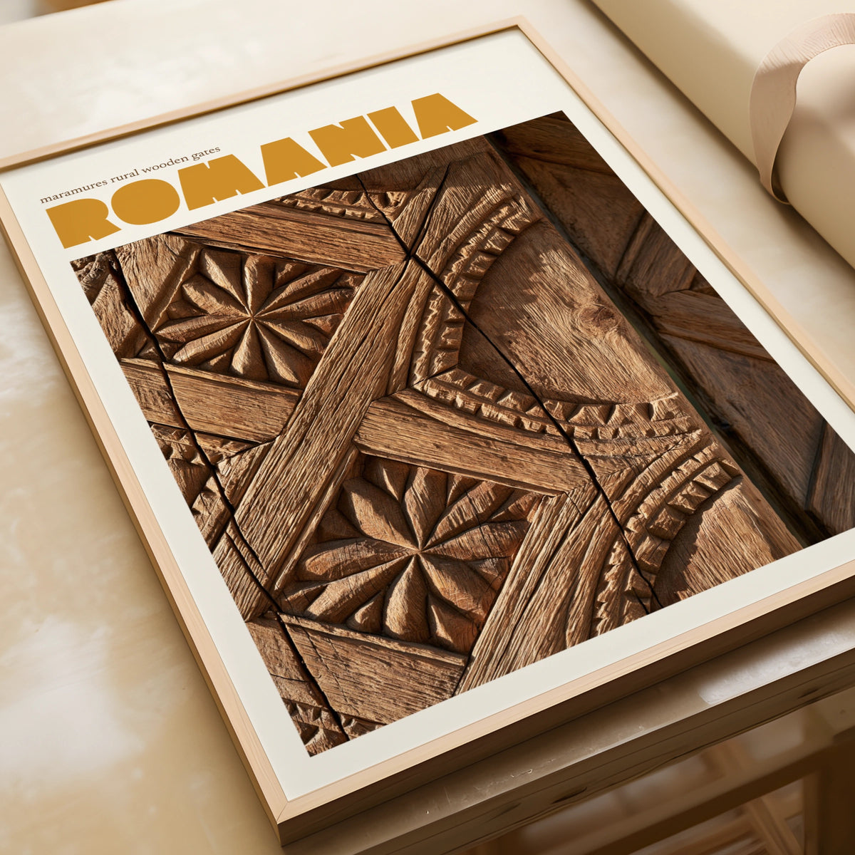 Romania Travel Poster, Contemporary Maramures Wooden Gate Print, Eastern Europe Wall Art