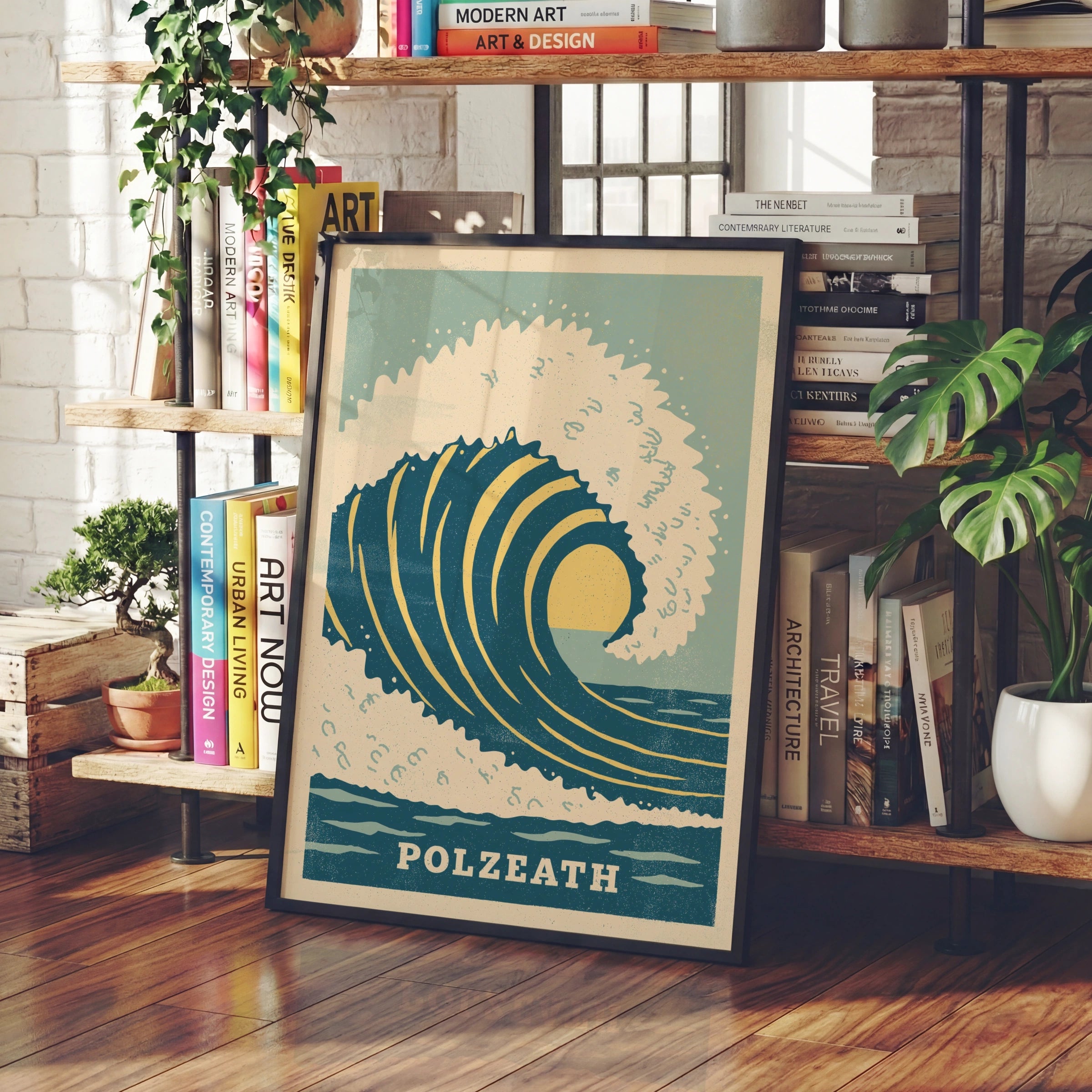 Polzeath Wave Art Print, Retro Cornish Coastal Decor, Vintage Beach Poster, Ocean Wall Art, Summer Vibes
