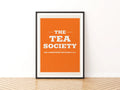 Tea Society Print, Funny Office Wall Art, Bold Orange Typography Poster, Tea Lover Gift